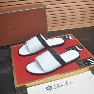 Loro Piana White Crocodile-Embossed Leather Slipper