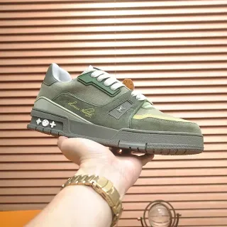 Louis Vuitton Army Green Gray Olive Suede And Canvas Upper Sculpted Layered Rubber Sole Lifestyle Sneakers