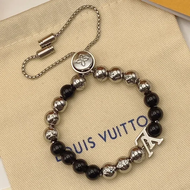 Louis Vuitton Beads Black Silver Beaded Alternating And Spheres Bracelet 3