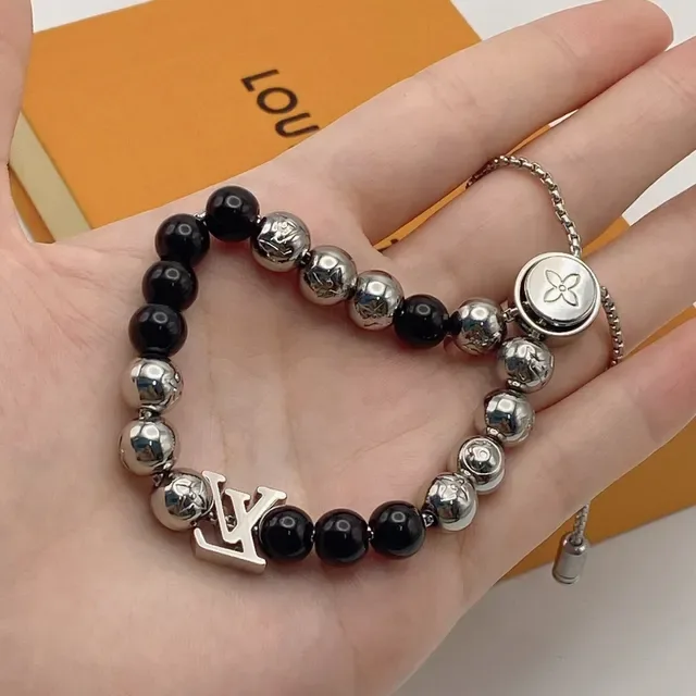 Louis Vuitton Beads Black Silver Beaded Alternating And Spheres Bracelet 5
