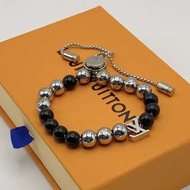Louis Vuitton Beads Black Silver Beaded Alternating And Spheres Bracelet 6