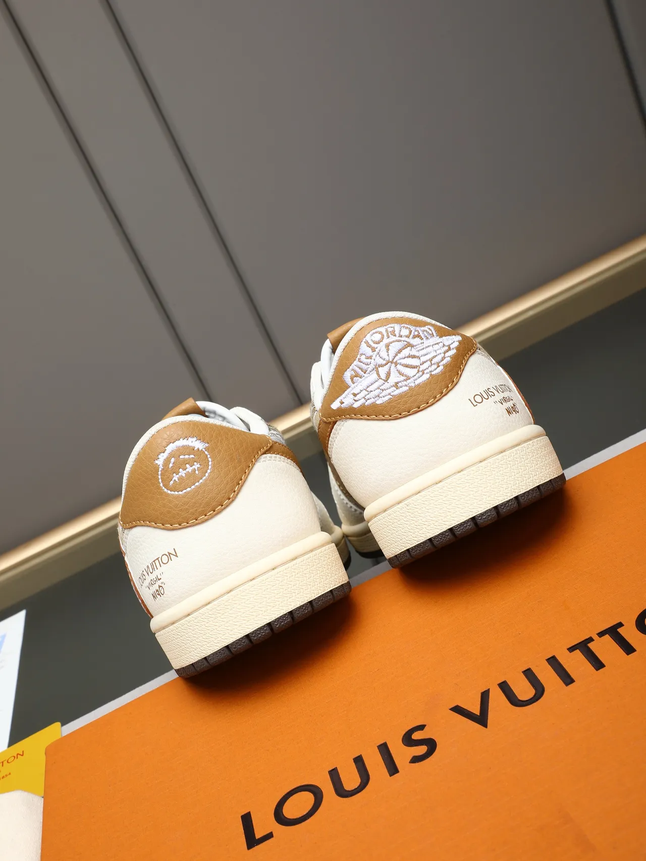 Louis Vuitton Beige Brown Monogram-Print Textile Upper Tan Leather Swoosh-Inspired Overlay Lifestyle Sneakers 3
