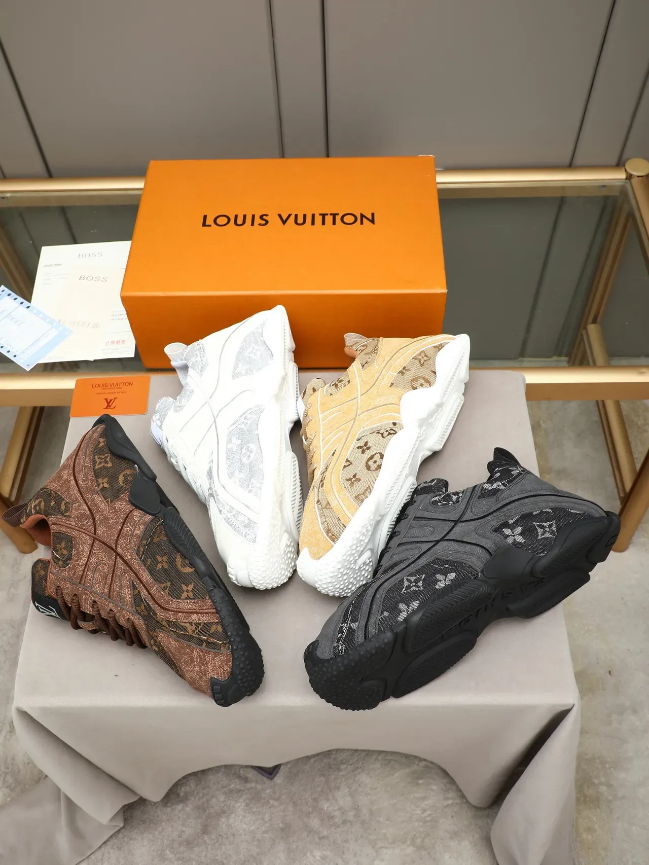 Louis Vuitton Beige Gray Monogrammed Canvas Layered Overlays Lifestyle Sneakers 2