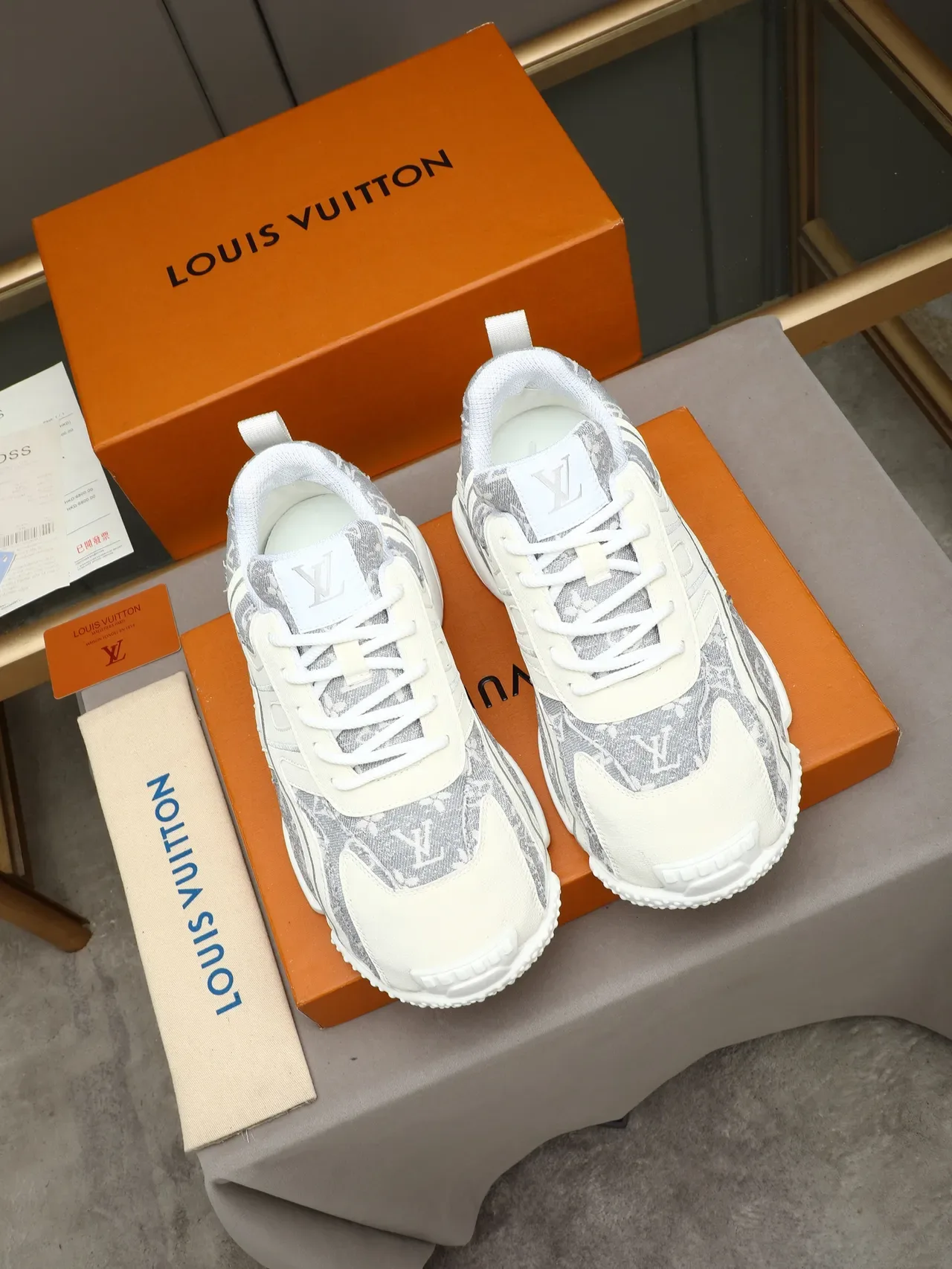 Louis Vuitton Beige Gray Monogrammed Canvas Layered Overlays Lifestyle Sneakers 3