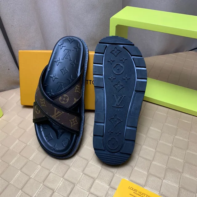 Louis Vuitton Black Brown Crossed Straps Monogram Canvas Slippers 2