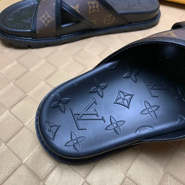 Louis Vuitton Black Brown Crossed Straps Monogram Canvas Slippers 3