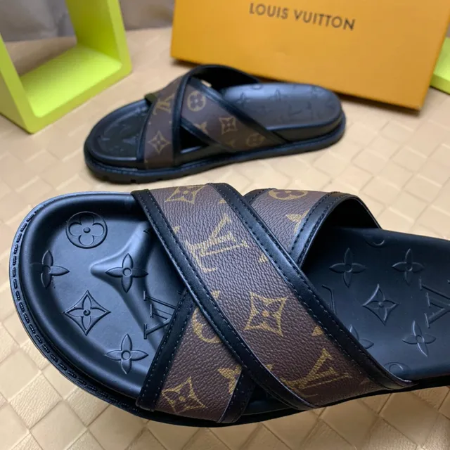 Louis Vuitton Black Brown Crossed Straps Monogram Canvas Slippers 7