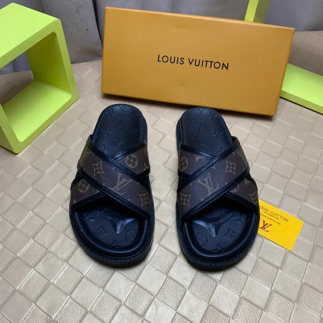 Louis Vuitton Black Brown Crossed Straps Monogram Canvas Slippers 9