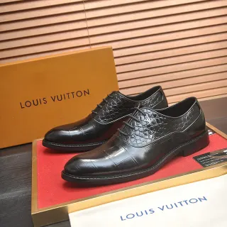 Louis Vuitton Black Crocodile-Embossed Cap Toe Oxford Shoes