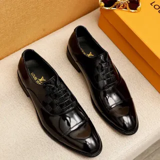 Louis Vuitton Black Gold Cap-Toe Patent Leather Oxford Shoes