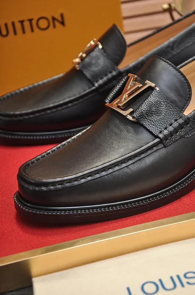 Louis Vuitton Black Gold Leather Monogram-Lined Interior Loafer 2