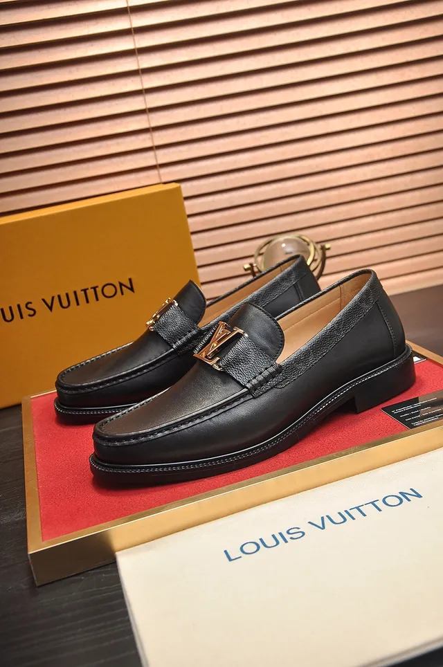 Louis Vuitton Black Gold Leather Monogram-Lined Interior Loafer 4