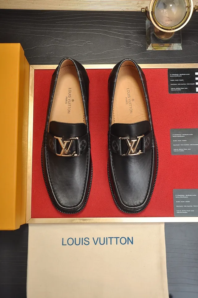 Louis Vuitton Black Gold Leather Monogram-Lined Interior Loafer 5