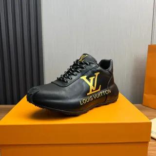 Louis Vuitton Black Gold Leather Upper Monogram Branding Lifestyle Sneakers