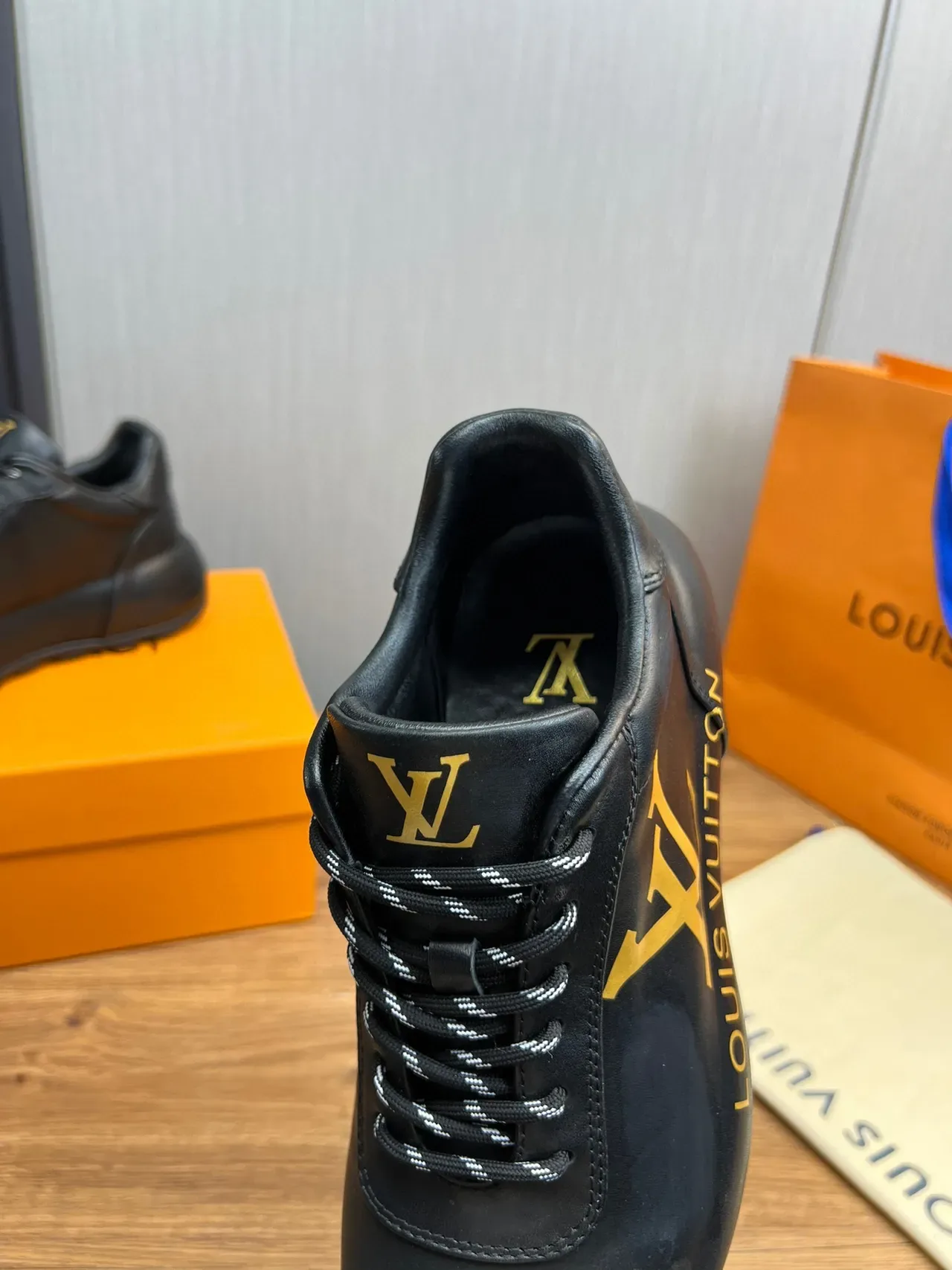 Louis Vuitton Black Gold Leather Upper Monogram Branding Lifestyle Sneakers 3