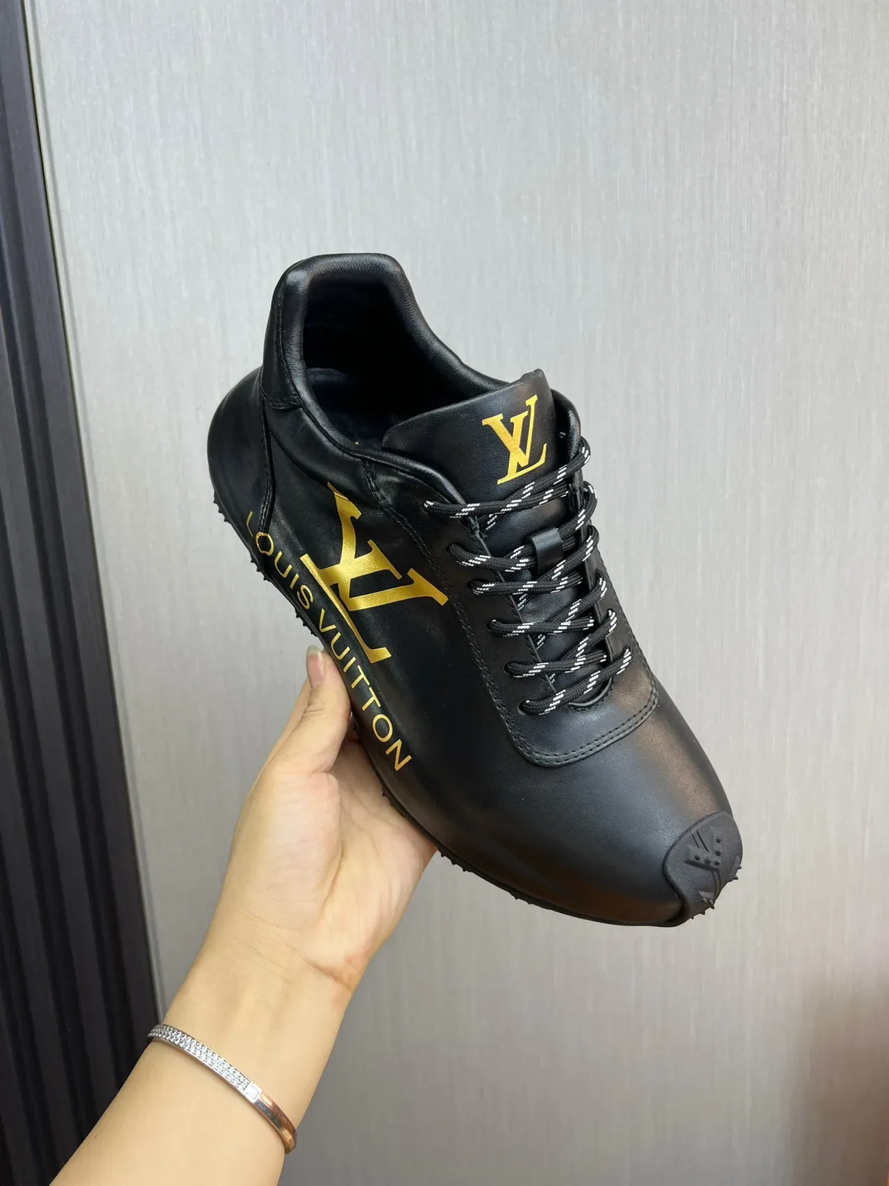 Louis Vuitton Black Gold Leather Upper Monogram Branding Lifestyle Sneakers 4