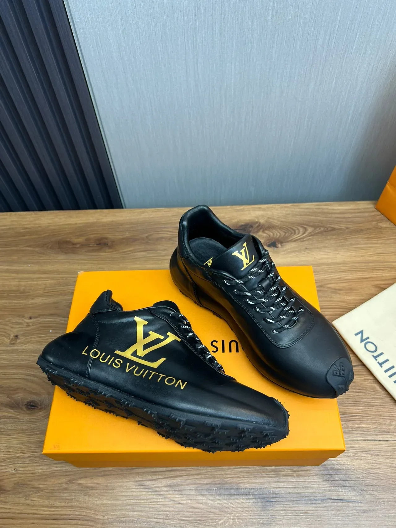 Louis Vuitton Black Gold Leather Upper Monogram Branding Lifestyle Sneakers 5
