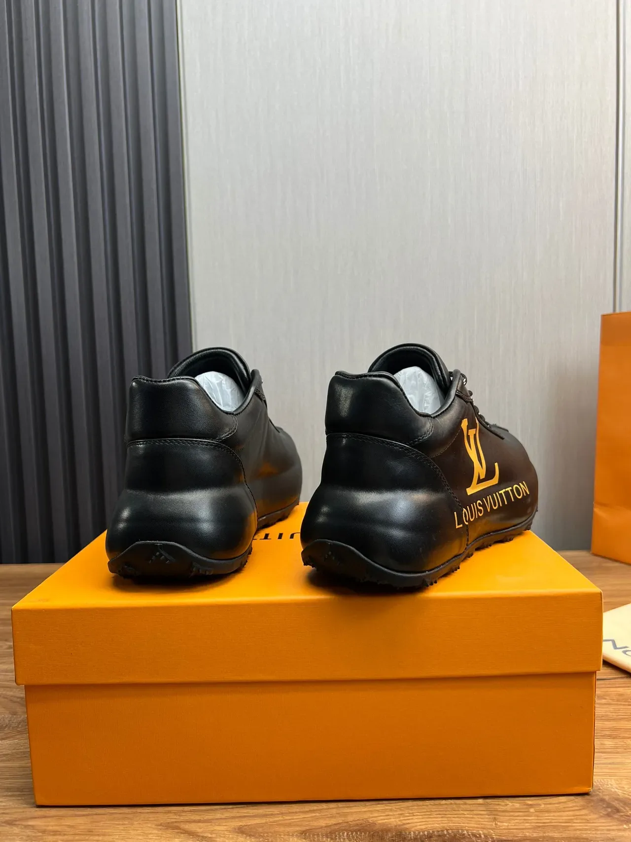 Louis Vuitton Black Gold Leather Upper Monogram Branding Lifestyle Sneakers 6
