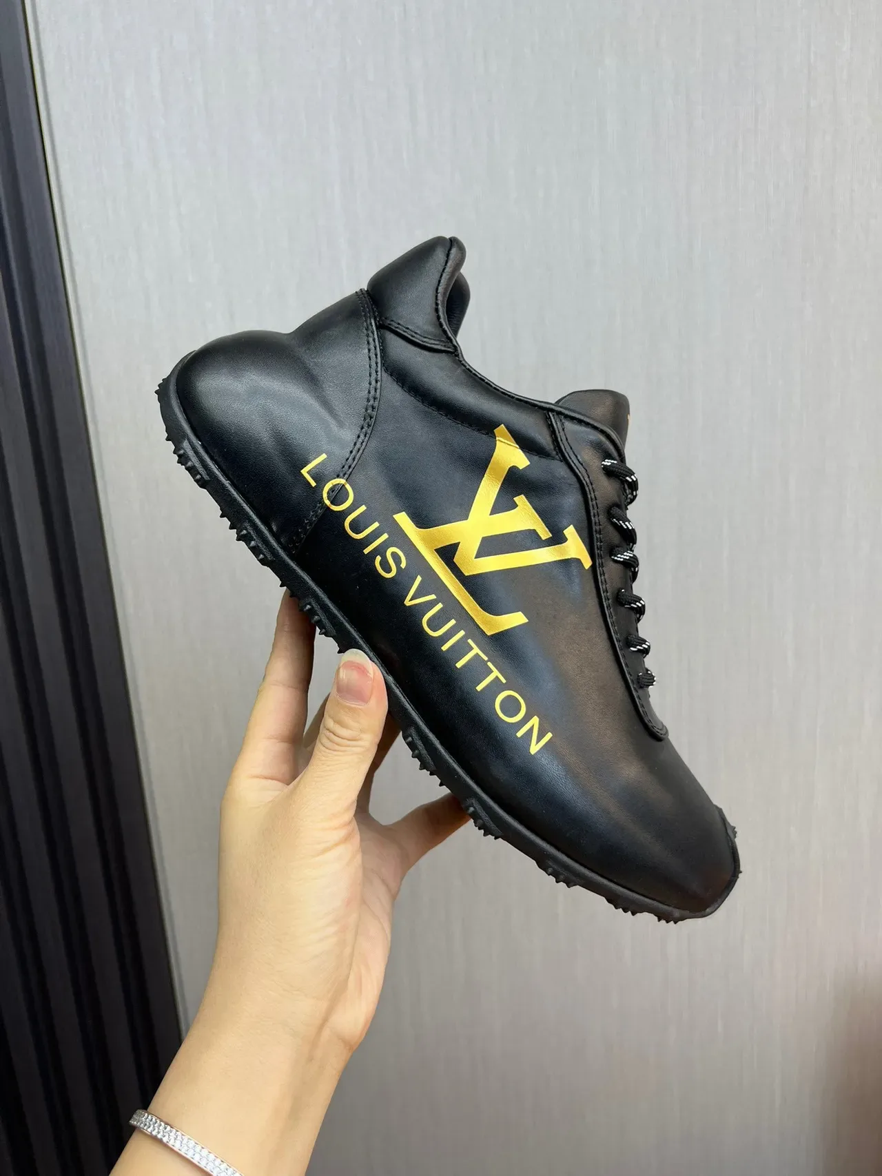 Louis Vuitton Black Gold Leather Upper Monogram Branding Lifestyle Sneakers 7