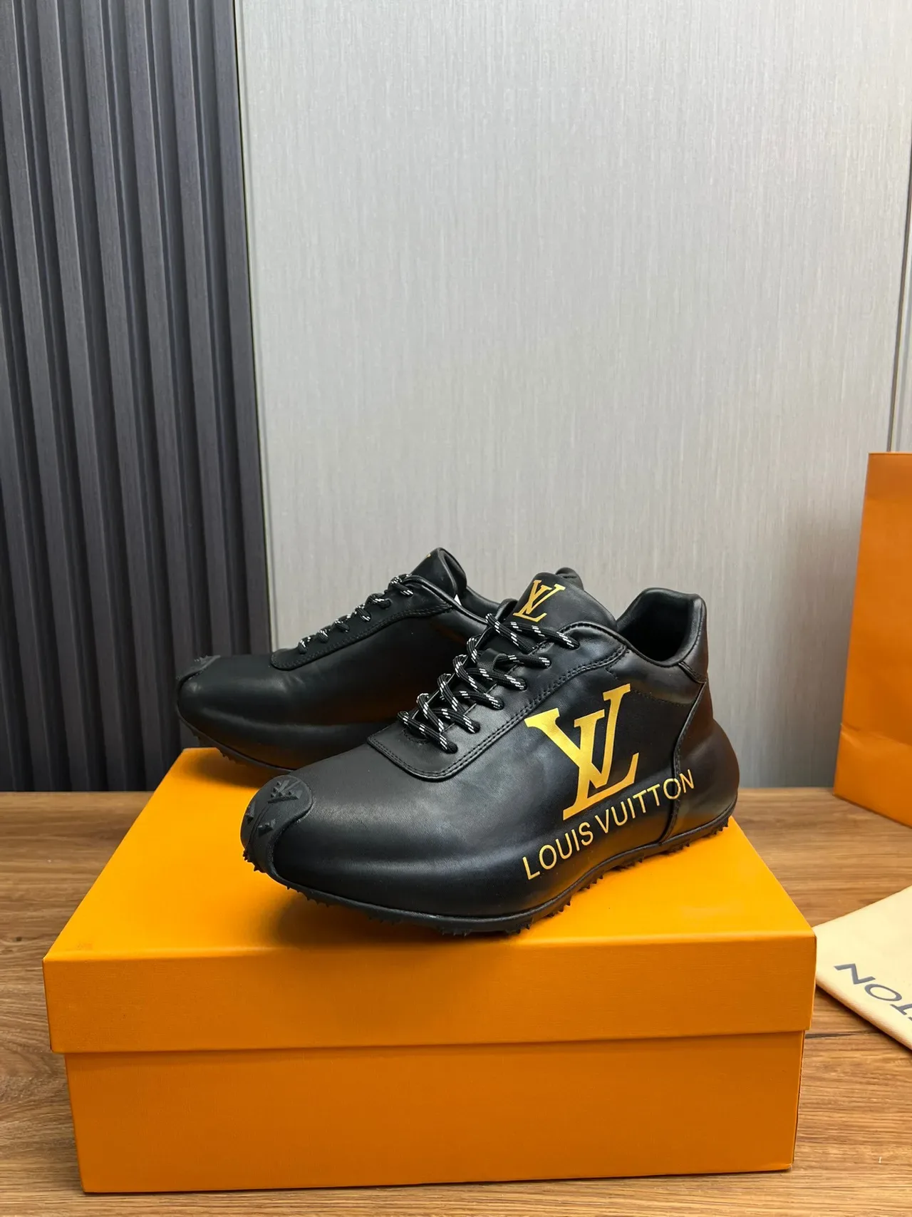 Louis Vuitton Black Gold Leather Upper Monogram Branding Lifestyle Sneakers 8