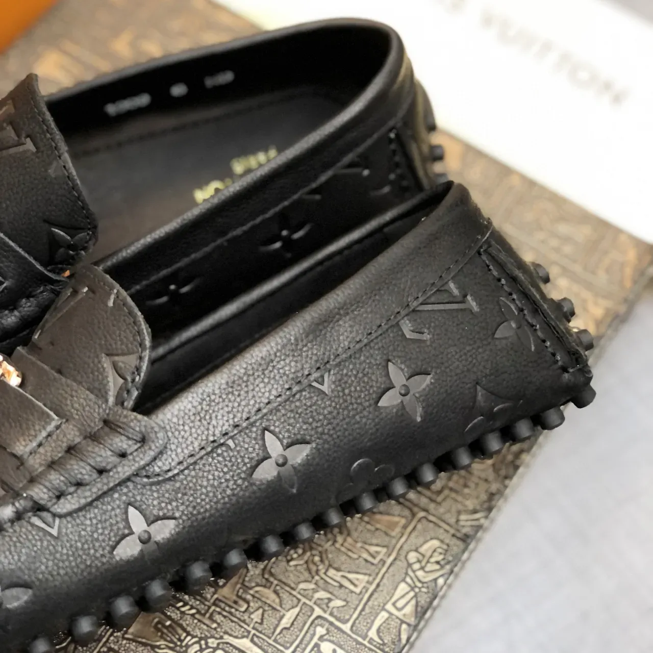 Louis Vuitton Black Gold Monogram-Embossed Leather Buckle Strap Loafer 4