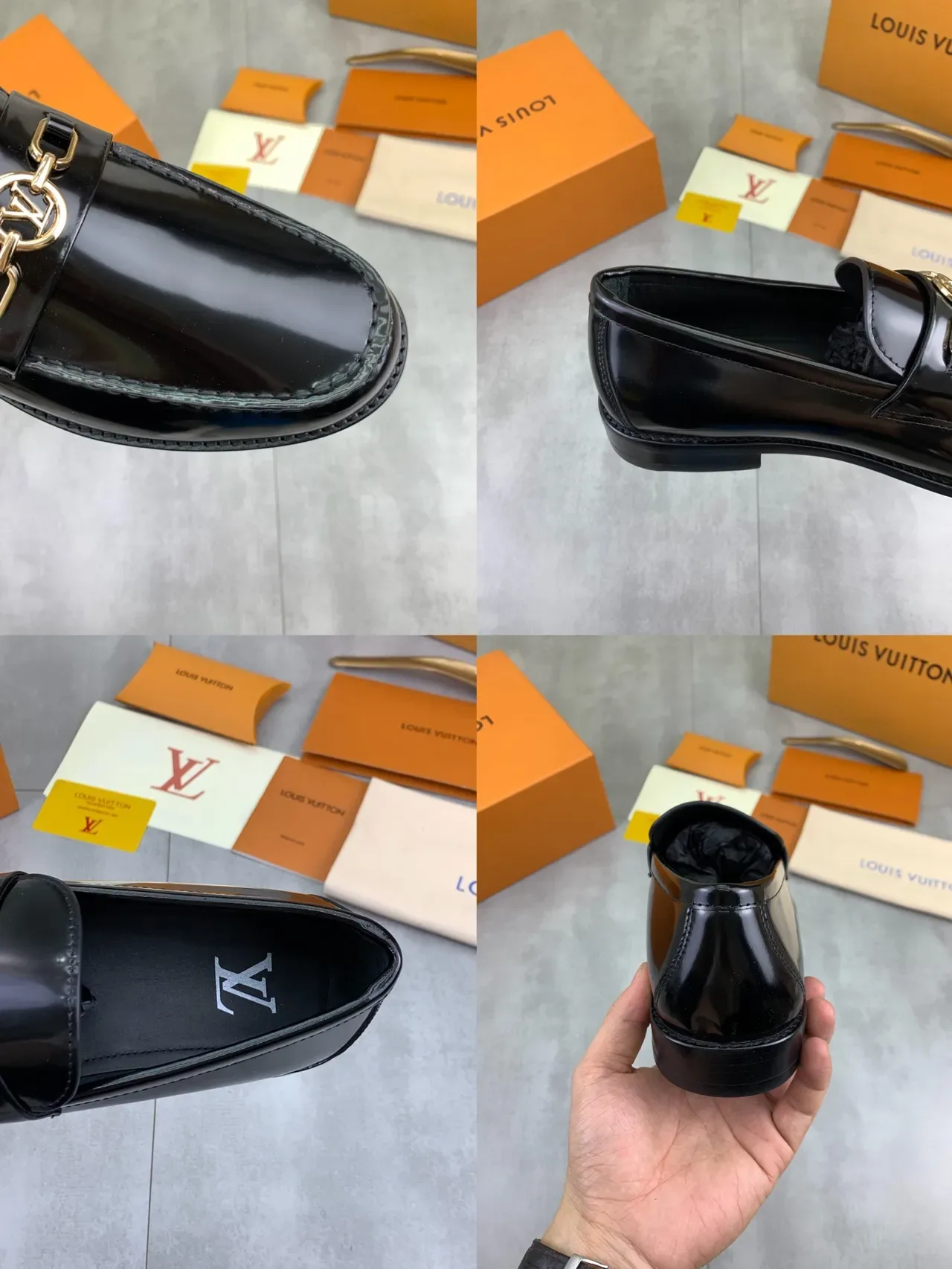 Louis Vuitton Cuir Patenté Noir Doré Boucle Métal LV Loafer 2