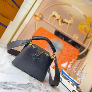 Louis Vuitton Black Gold Structured Top-Handle Pebbled Leather Handbag