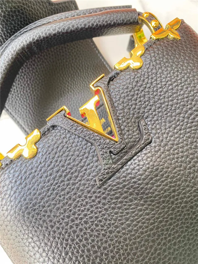Louis Vuitton Black Gold Structured Top-Handle Pebbled Leather Handbag 5