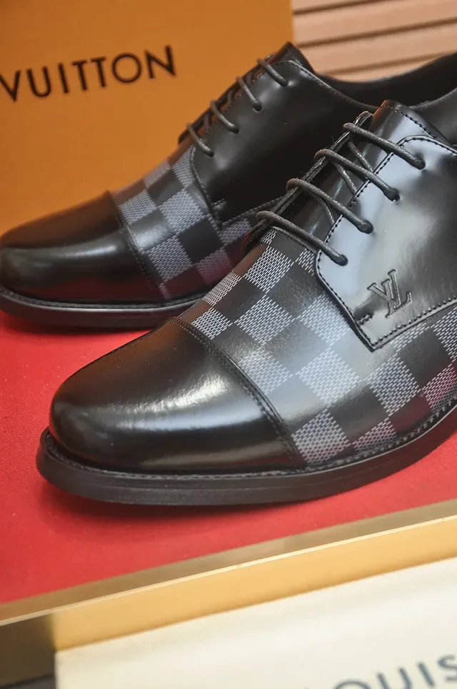 Louis Vuitton Black Gray Cap-Toe Damier Check Panel Oxford Shoes 2