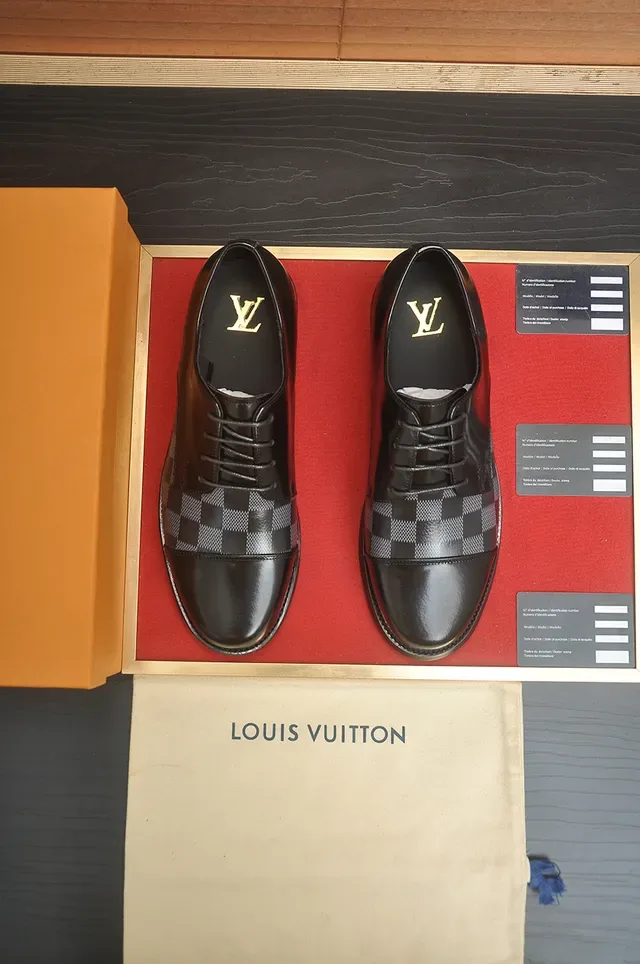 Louis Vuitton Black Gray Cap-Toe Damier Check Panel Oxford Shoes 5