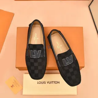 Louis Vuitton Black Gray Checkered Canvas Metallic LV Buckle Loafer