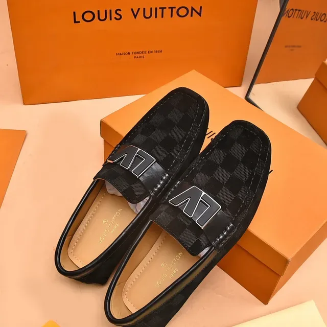 Louis Vuitton Black Gray Checkered Canvas Metallic LV Buckle Loafer 3