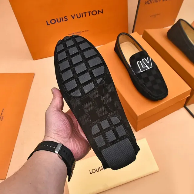 Louis Vuitton Black Gray Checkered Canvas Metallic LV Buckle Loafer 4