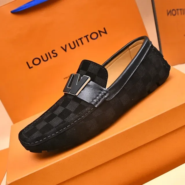 Louis Vuitton Black Gray Checkered Canvas Metallic LV Buckle Loafer 5