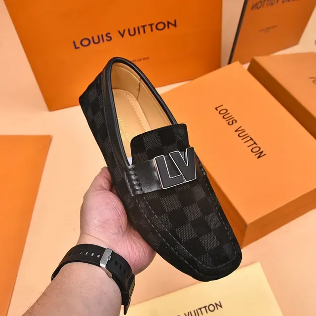Louis Vuitton Black Gray Checkered Canvas Metallic LV Buckle Loafer 6