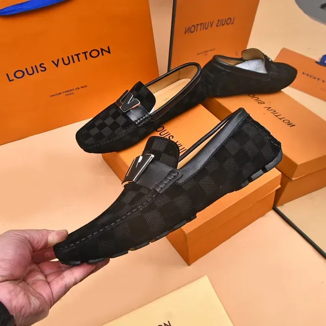Louis Vuitton Black Gray Checkered Canvas Metallic LV Buckle Loafer 7