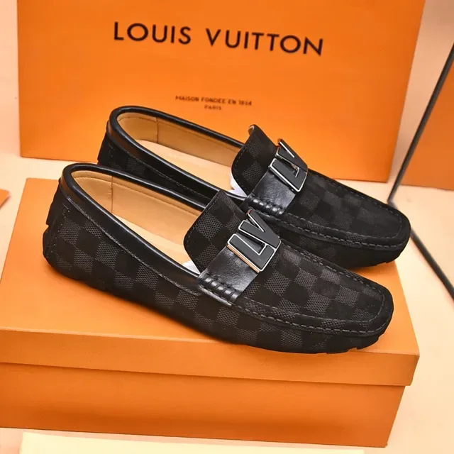 Louis Vuitton Black Gray Checkered Canvas Metallic LV Buckle Loafer 8