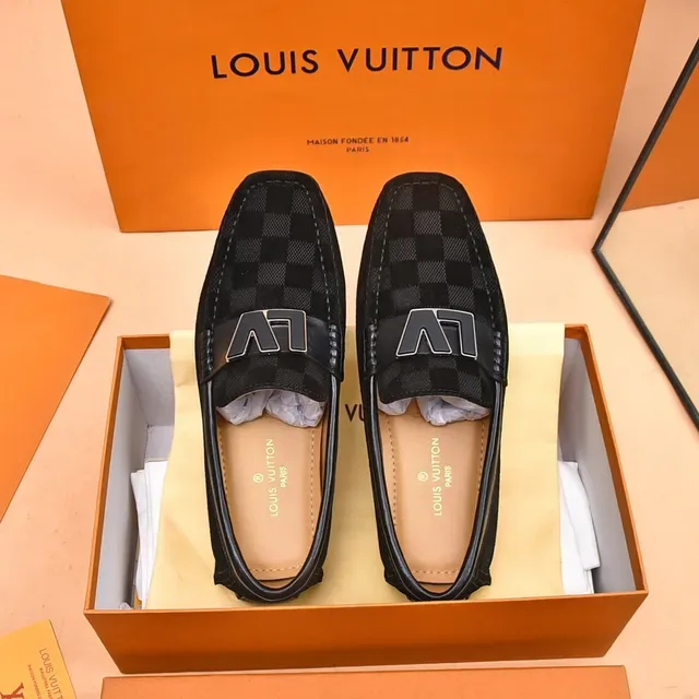 Louis Vuitton Black Gray Checkered Canvas Metallic LV Buckle Loafer 9
