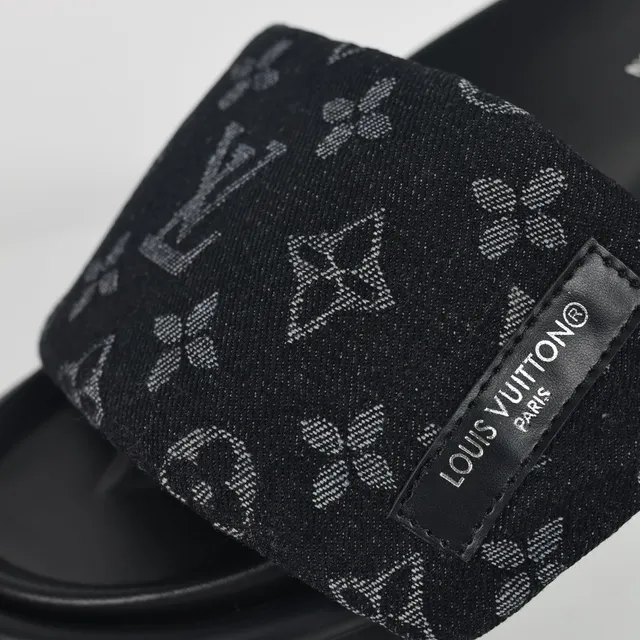 Louis Vuitton Black Gray Monogrammed Fabric Strap Thick Platform Sole Slippers 6