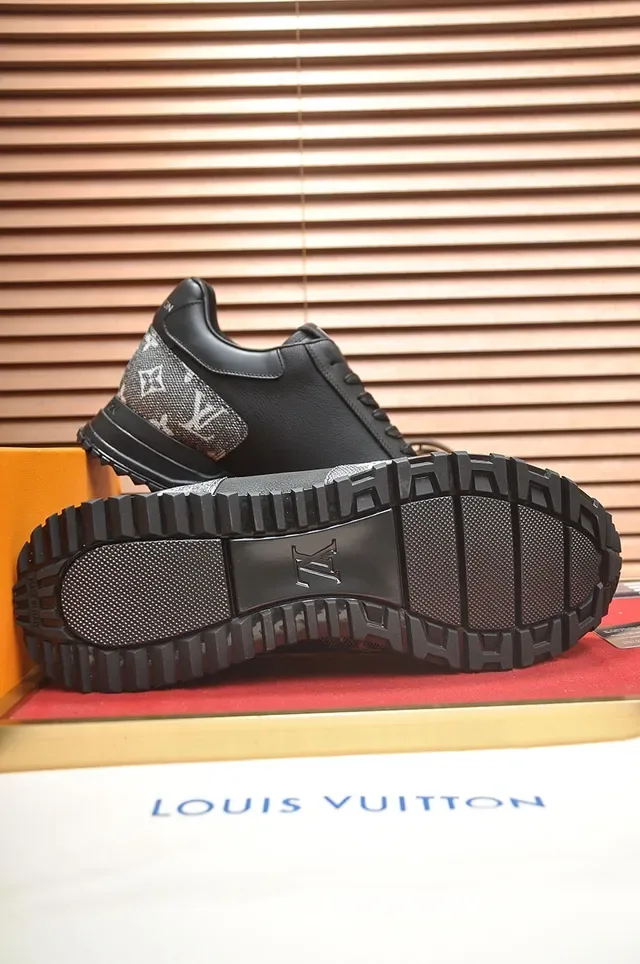 Louis Vuitton Black Gray Monogrammed Mesh Leather-Panelled Lifestyle Sneakers 3