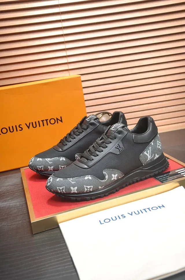 Louis Vuitton Black Gray Monogrammed Mesh Leather-Panelled Lifestyle Sneakers 4