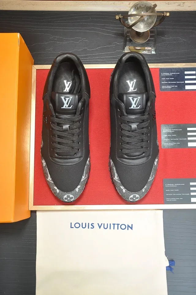 Louis Vuitton Black Gray Monogrammed Mesh Leather-Panelled Lifestyle Sneakers 5