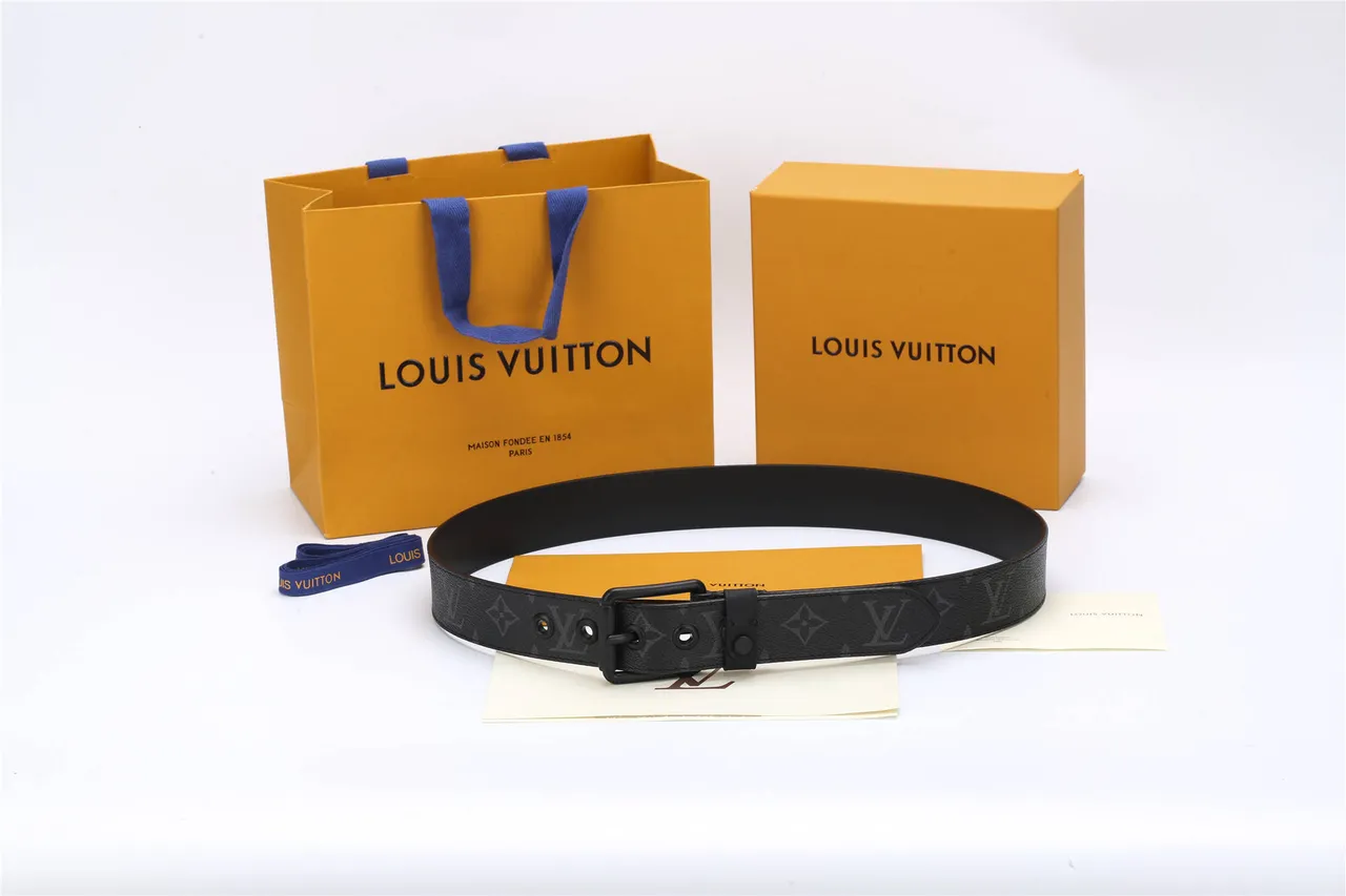 Louis Vuitton Black Monogram-Coated Matte Hardware Leather Belt 2