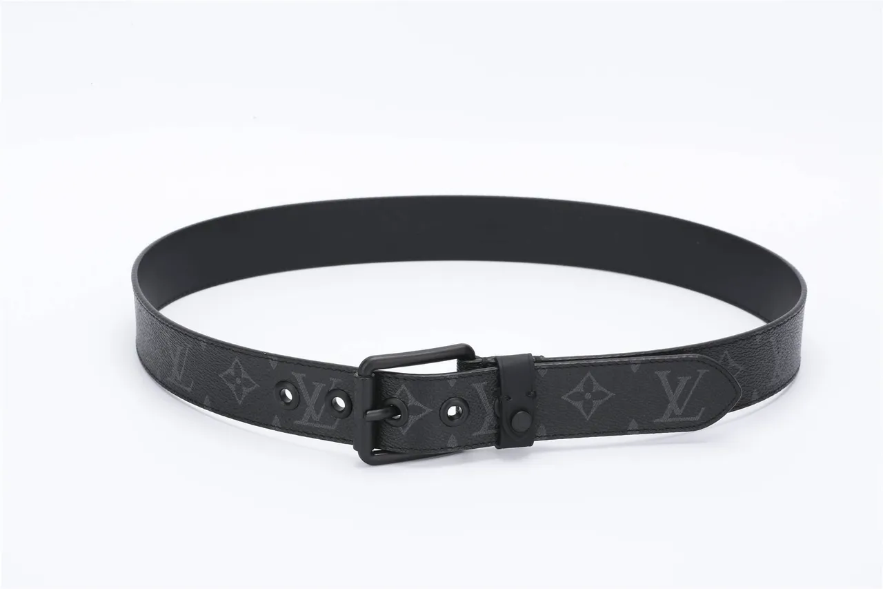 Louis Vuitton Black Monogram-Coated Matte Hardware Leather Belt 7