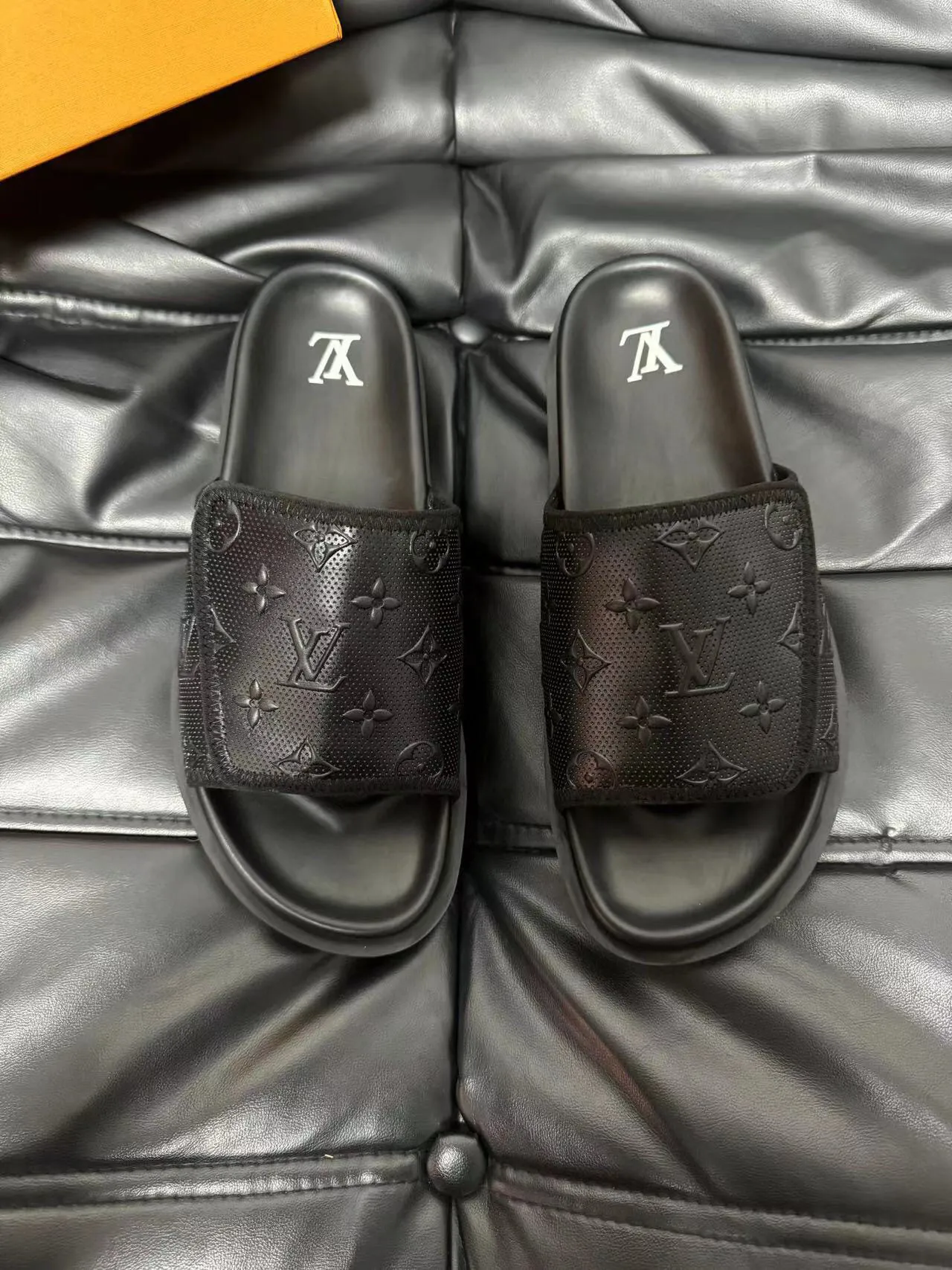 Louis Vuitton Black Monogram-Perforated Strap Platform Sole Slippers 2