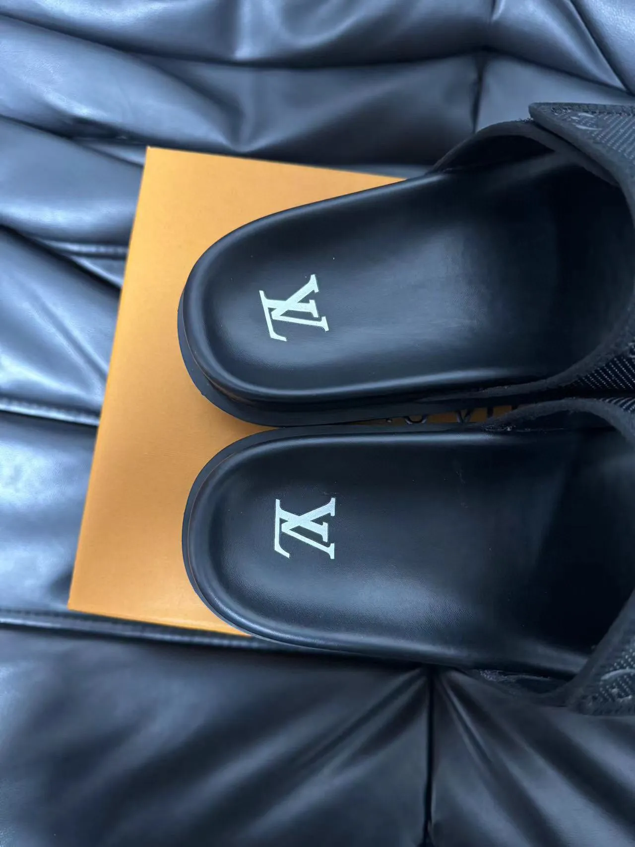 Louis Vuitton Black Monogram-Perforated Strap Platform Sole Slippers 8