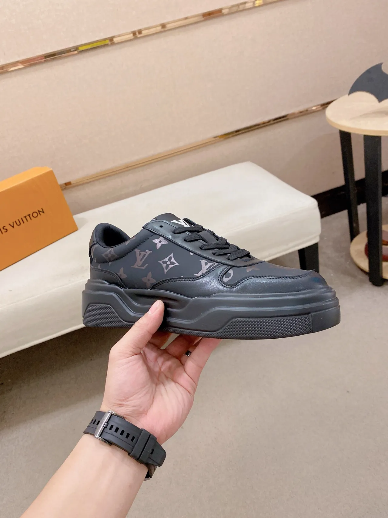 Louis Vuitton Black Monogram-Printed Chunky Sole Lifestyle Sneakers 5