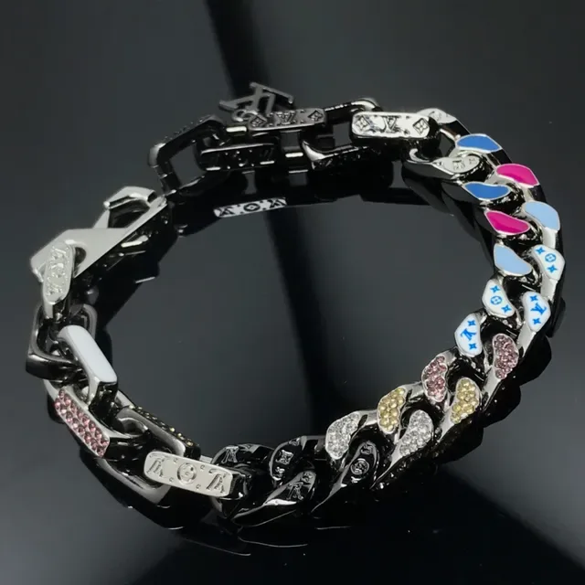 Louis Vuitton Black Multicolor Chunky Curb-Link Enamel-Accented Bracelet 2
