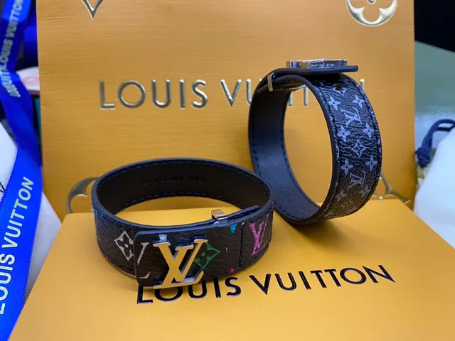 Louis Vuitton Black Multicolor Monogram-Coated Silver-Tone LV Buckle Leather Belt 4