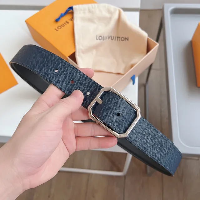 Louis Vuitton Black Navy Octagonal Silver Buckle Smooth Leather Belt 8